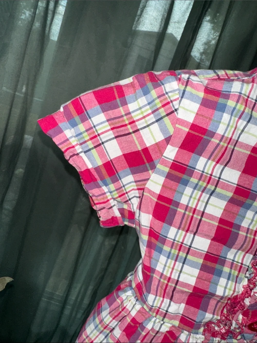 Crazy 8 Girls Pink Plaid Ruffle-Front Short Sleeve Dress